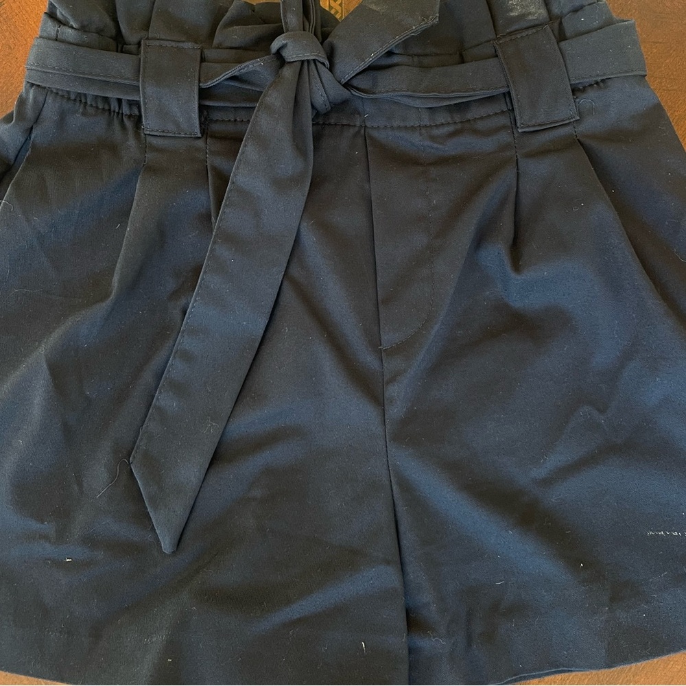 Zara Peplum High Waisted Bow Tie Navy Shorts Size XS